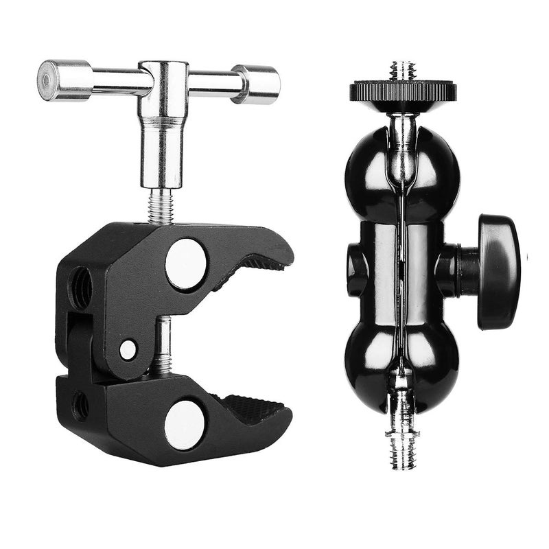 SLOW DOLPHIN Super Clamp w/1/4 and 3/8 Thread - Double Ballhead Arm Adapter - DSLR Camera/Field Monitor/LED Mount - Image 2